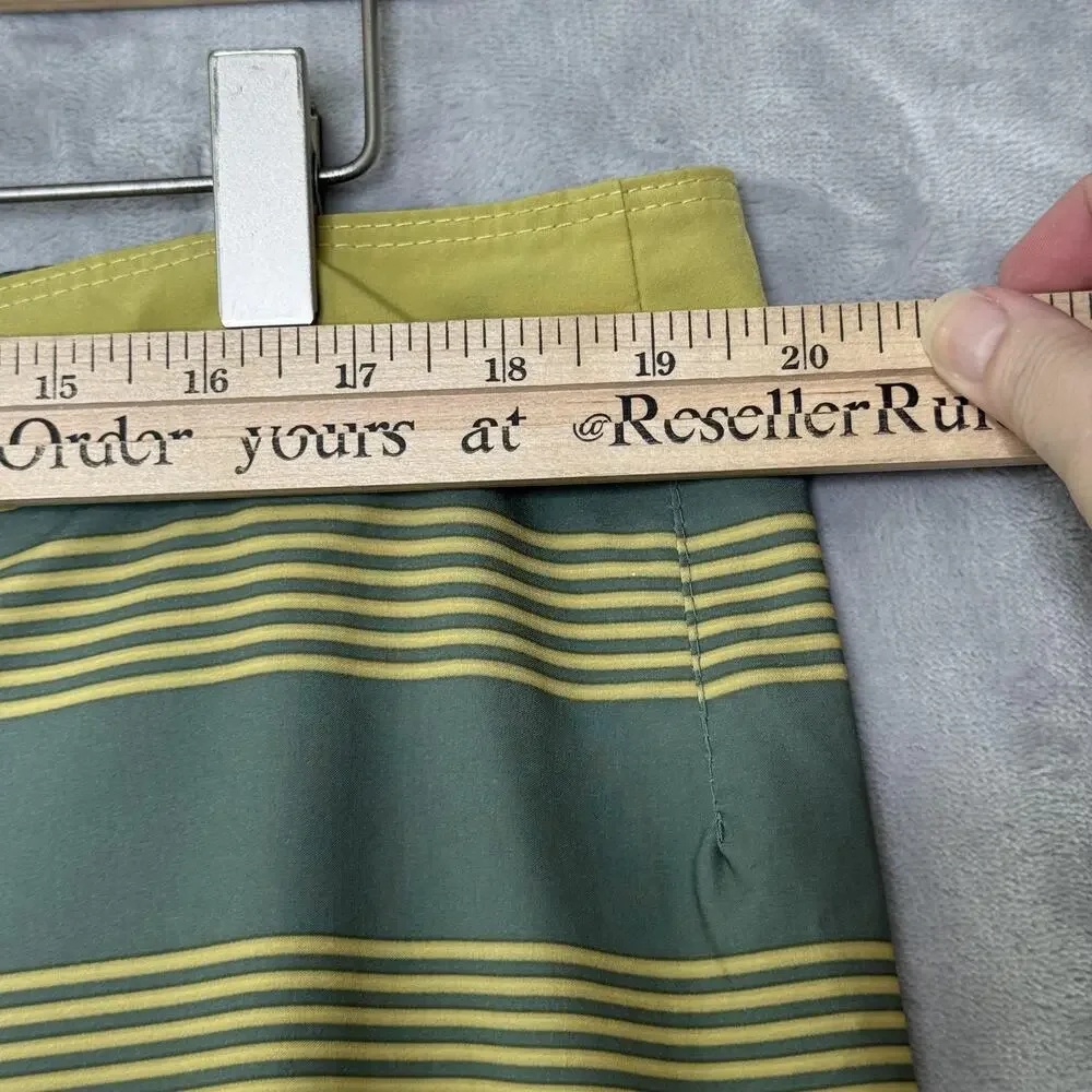 Hurley Phantom Board Shorts Mens 36 Green Yellow Stripe Swim Trunks Surf Pocket